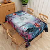 Lofaris Black Halloween Rectangle Tablecloth with Graveyard Owl and Jack O’ Lanterns for Spooky Night Decor